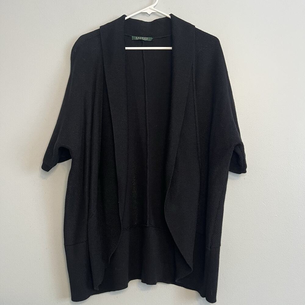 Lauren Ralph Lauren Women's Knit Open Front Cardigan Black Sz M Boho Minimalist